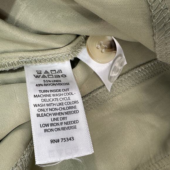 H by Halston Trouser Pant WMNS XS Green Linen Blend Mid-Rise Straight Minimalist - Picture 6 of 11